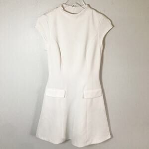 Rachel Parcell White Puff Sleeve Peplum Top S/P Stretchy Lined